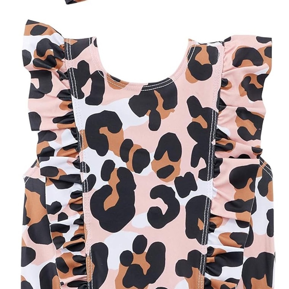 Mud Pie Pink Leopard Print Ruffle Kids Swimsuit
